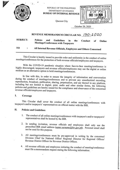 BIR REVENUE MEMORANDUM CIRCULAR NO. 20.
